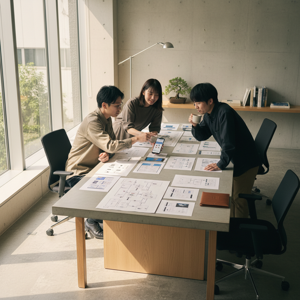 プロダクト開発についてチームで議論している様子